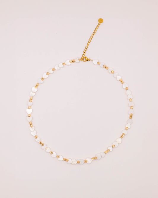 Mother of pearl heart beaded necklace