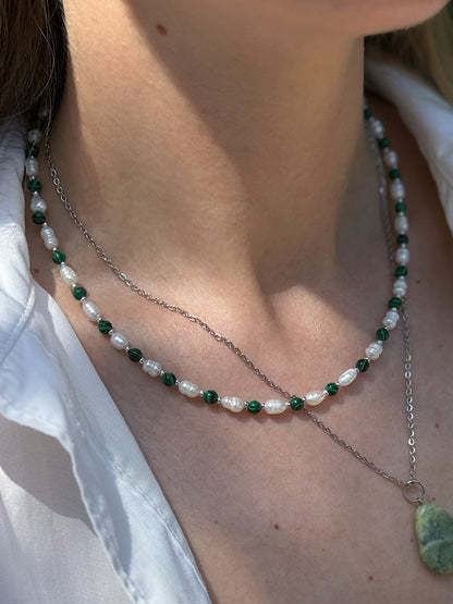 Malachite necklace pearl beaded necklace