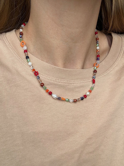 Autumn flower beaded necklace