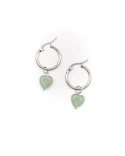 Gemstone heart pendants hoop earrings