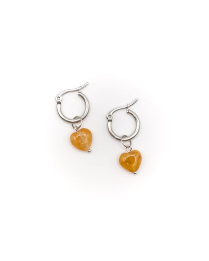 Gemstone heart pendants hoop earrings