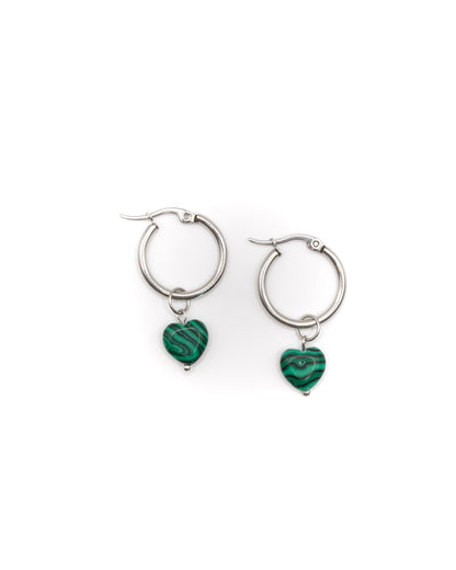 Gemstone heart pendants hoop earrings