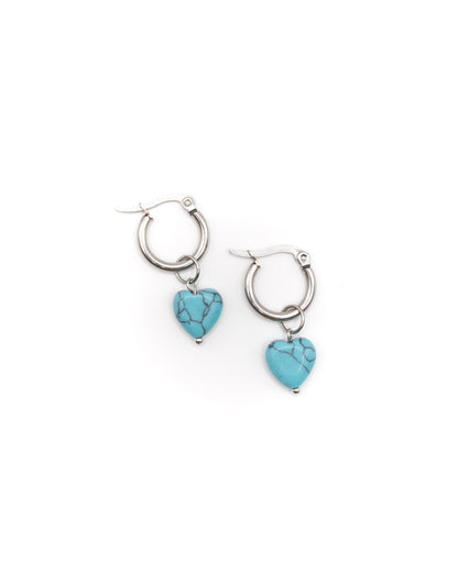 Gemstone heart pendants hoop earrings