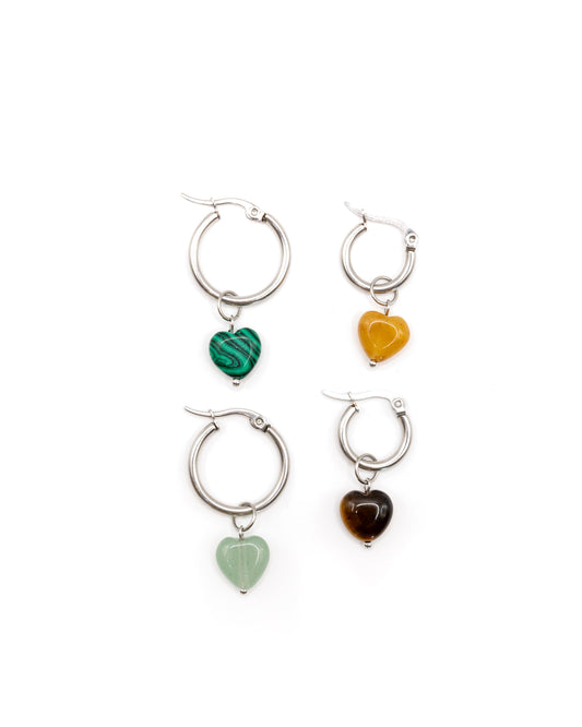 Gemstone heart pendants hoop earrings