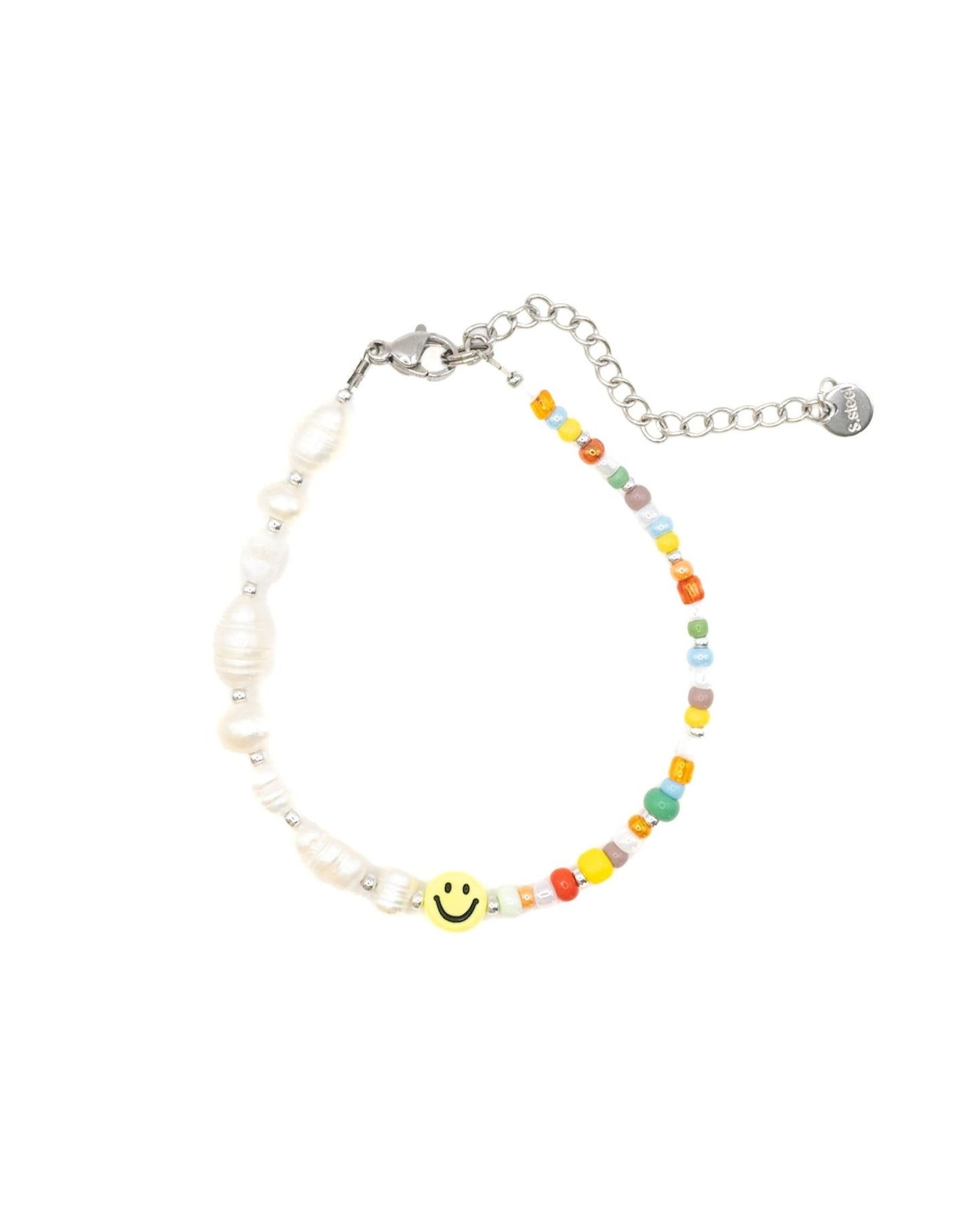 Smiley face beaded bracelet with pearls