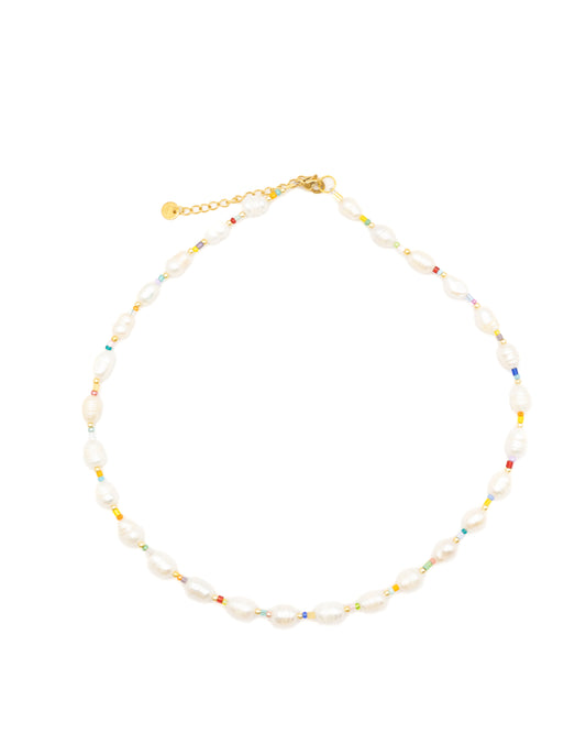 Pearl necklace with colorful beads