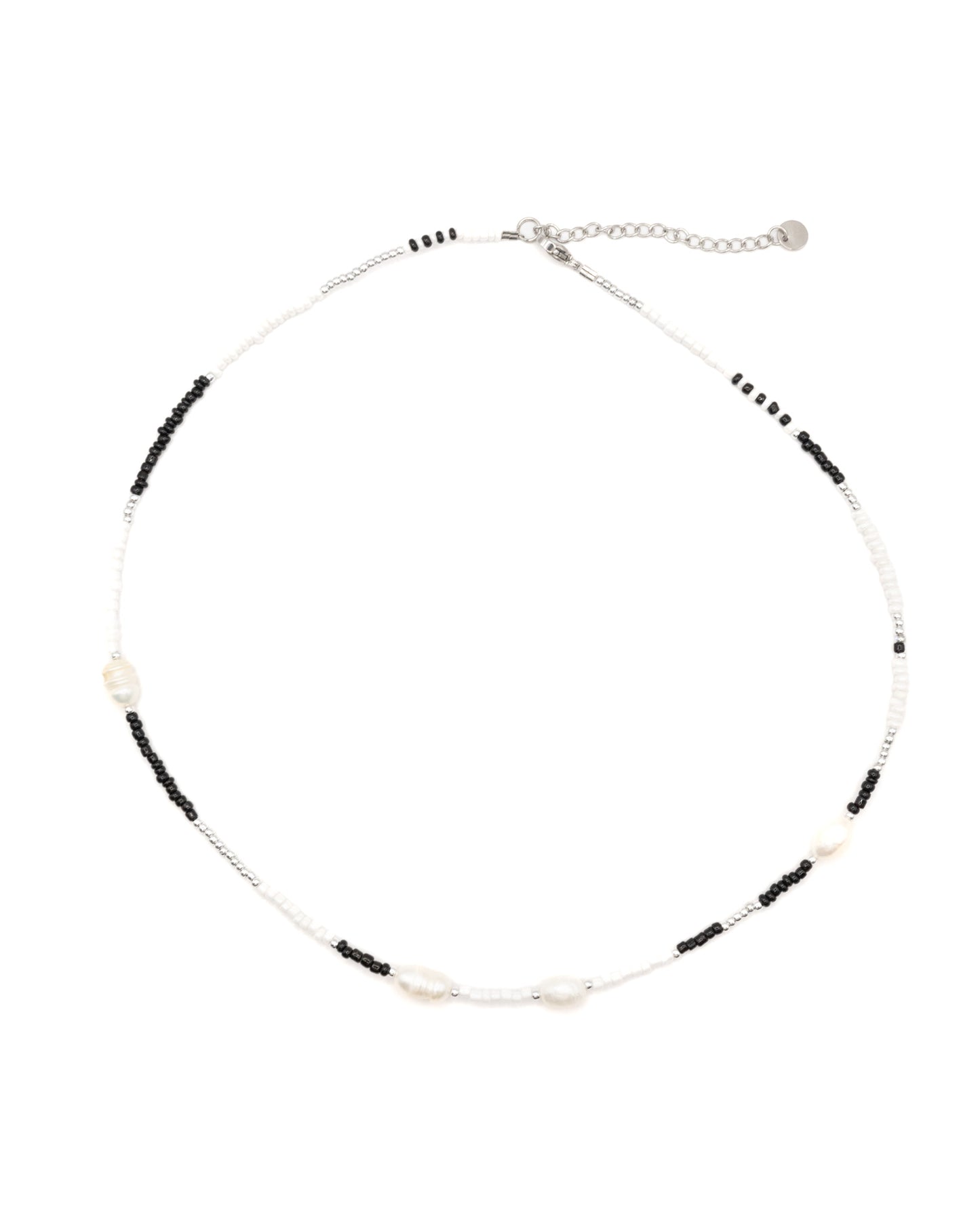 Black and white beaded necklace with freshwater pearls