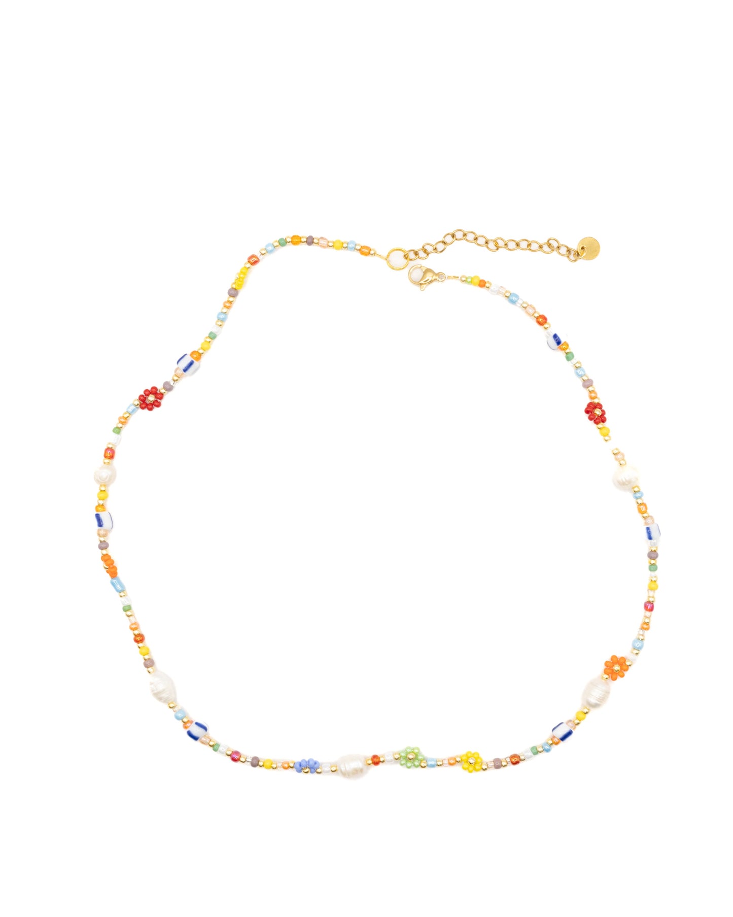 Flower beaded necklace, rainbow necklace