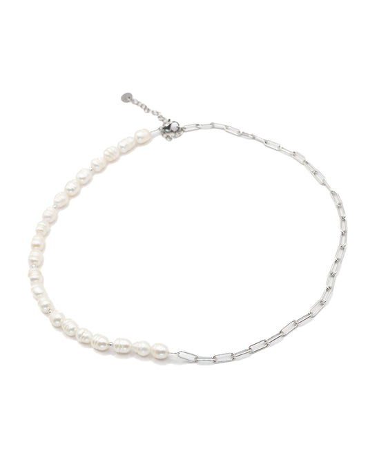 Half pearl half chain necklace