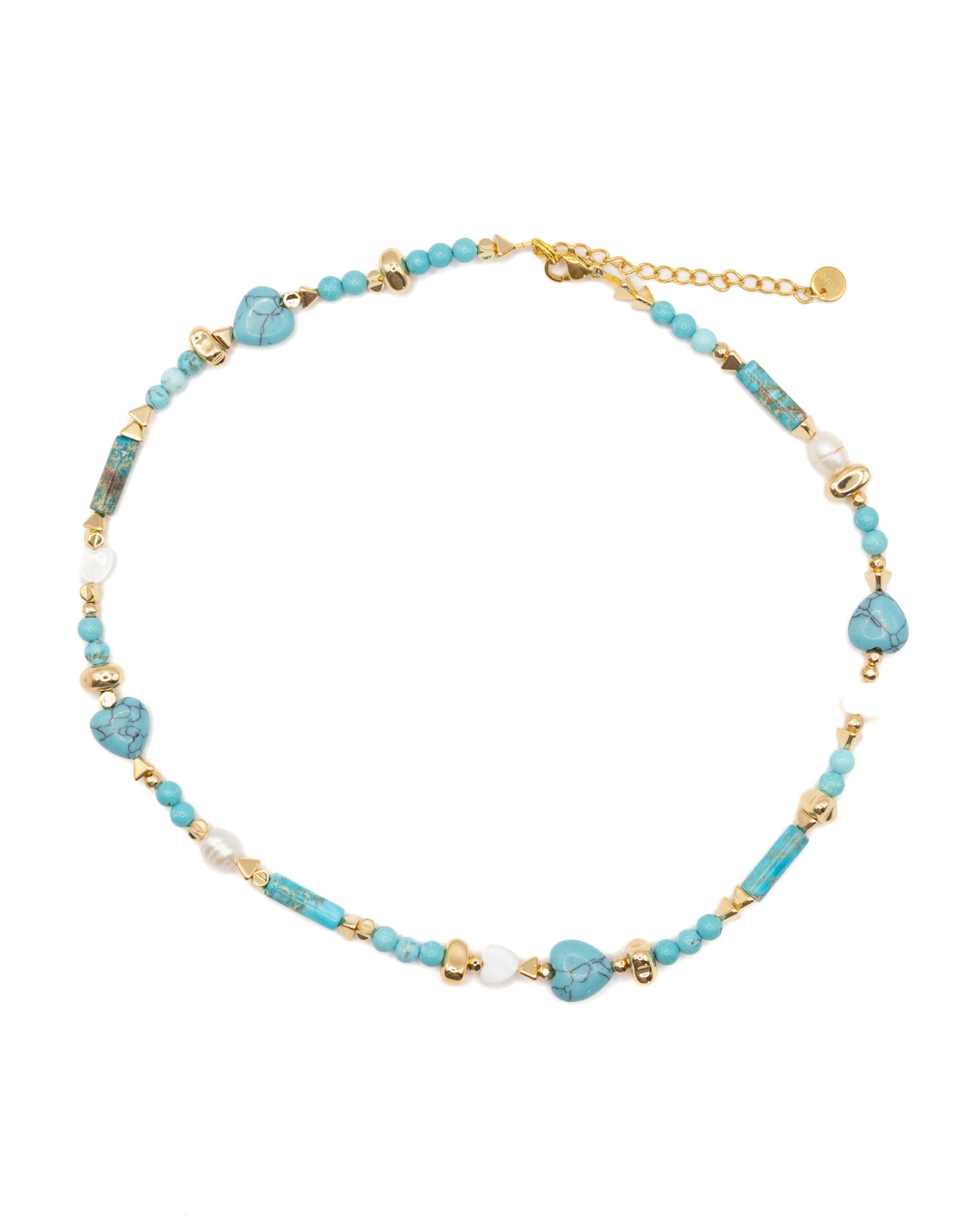 Turquoise necklace with pearls and hearts