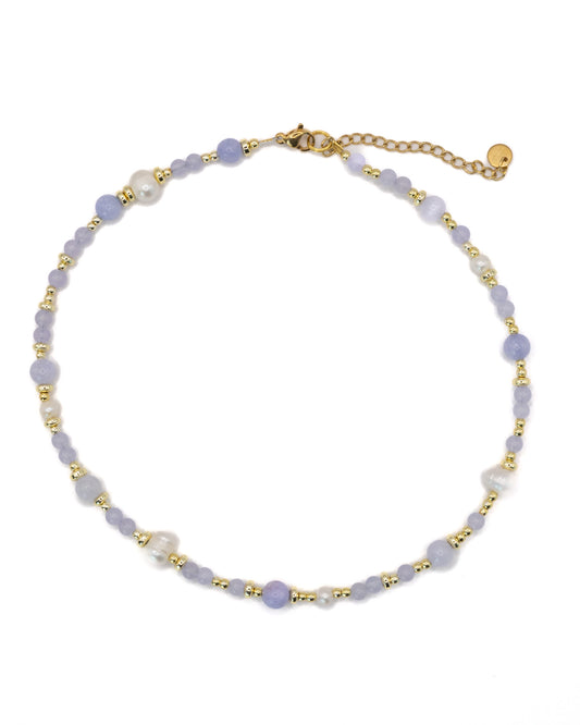 Beaded necklace with purple jade