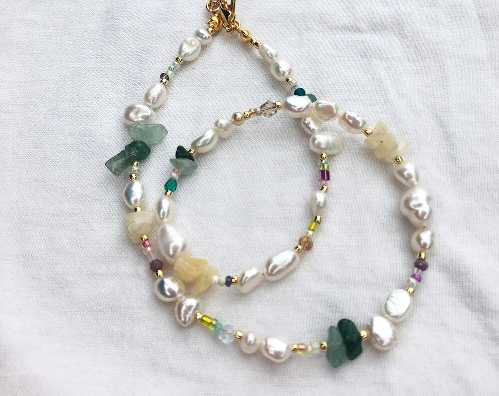 Beaded gemstone necklace with aventurine and citrine