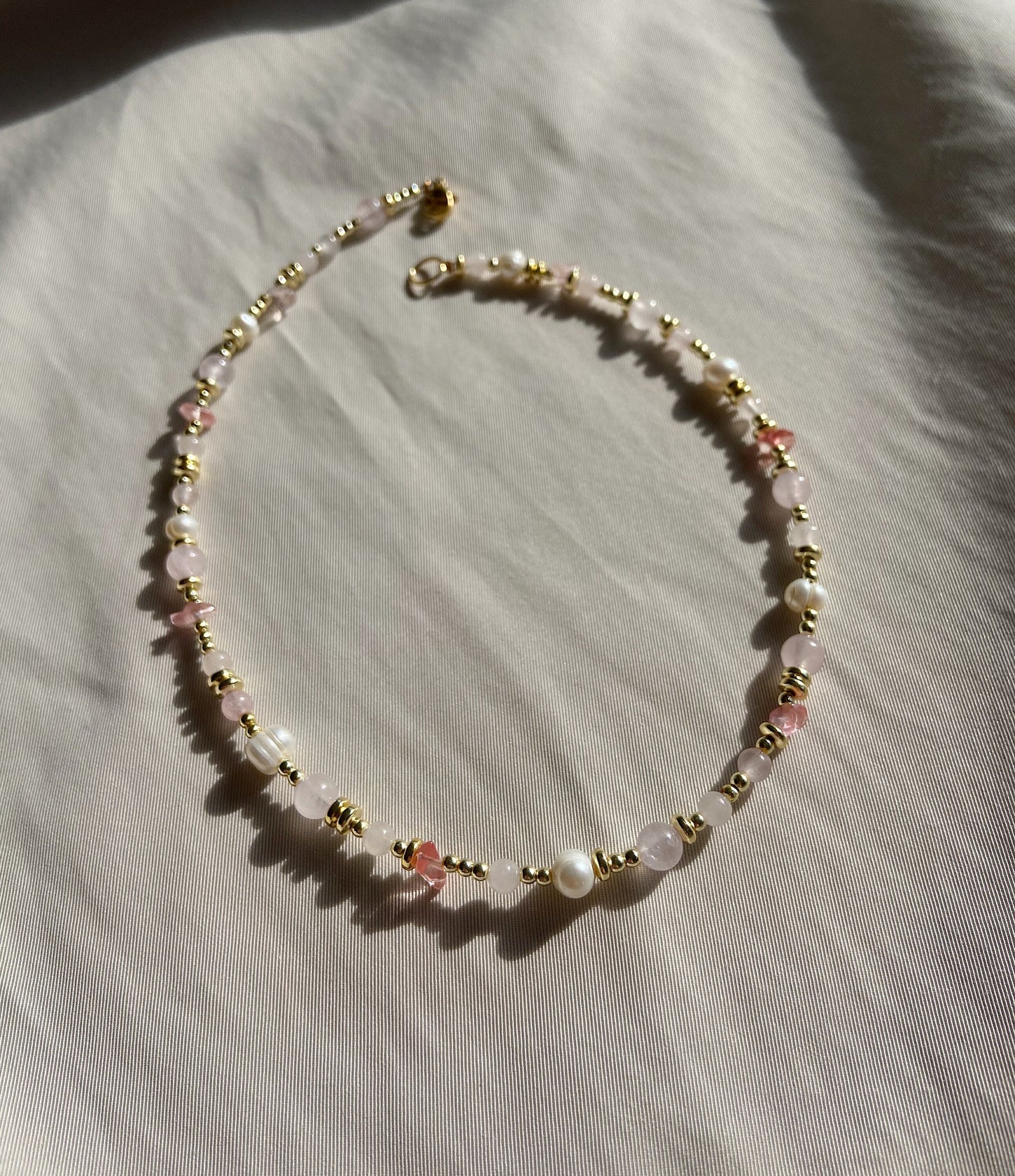 Beaded necklace, dainty necklace, rose quartz necklace, choker necklace