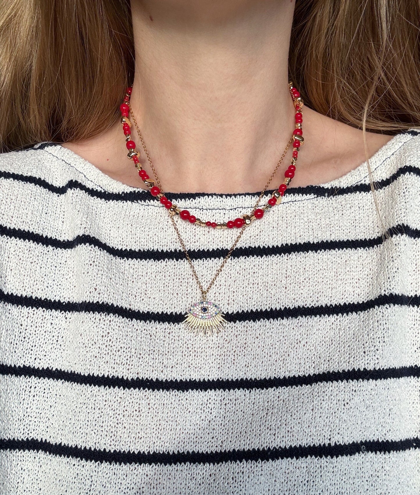 Red coral trendy necklace